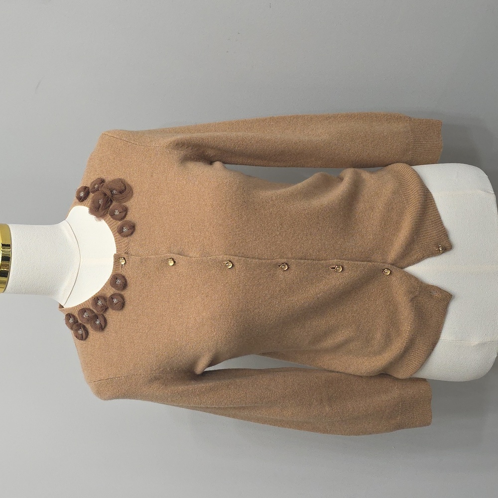 Vintage J. Crew Brown Wool Cashmere Cardigan with Embellishments Quiet Luxury - Picture 2 of 7